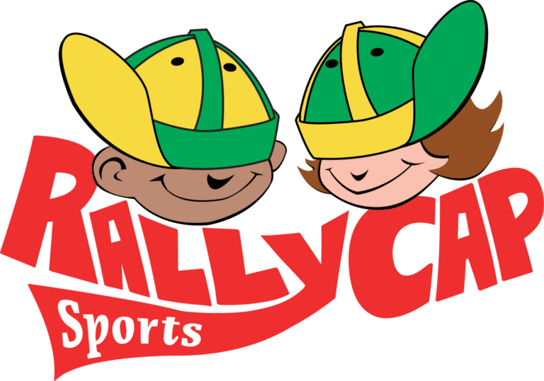Rally Cap Sports logo with cartoon kids wearing rally caps.